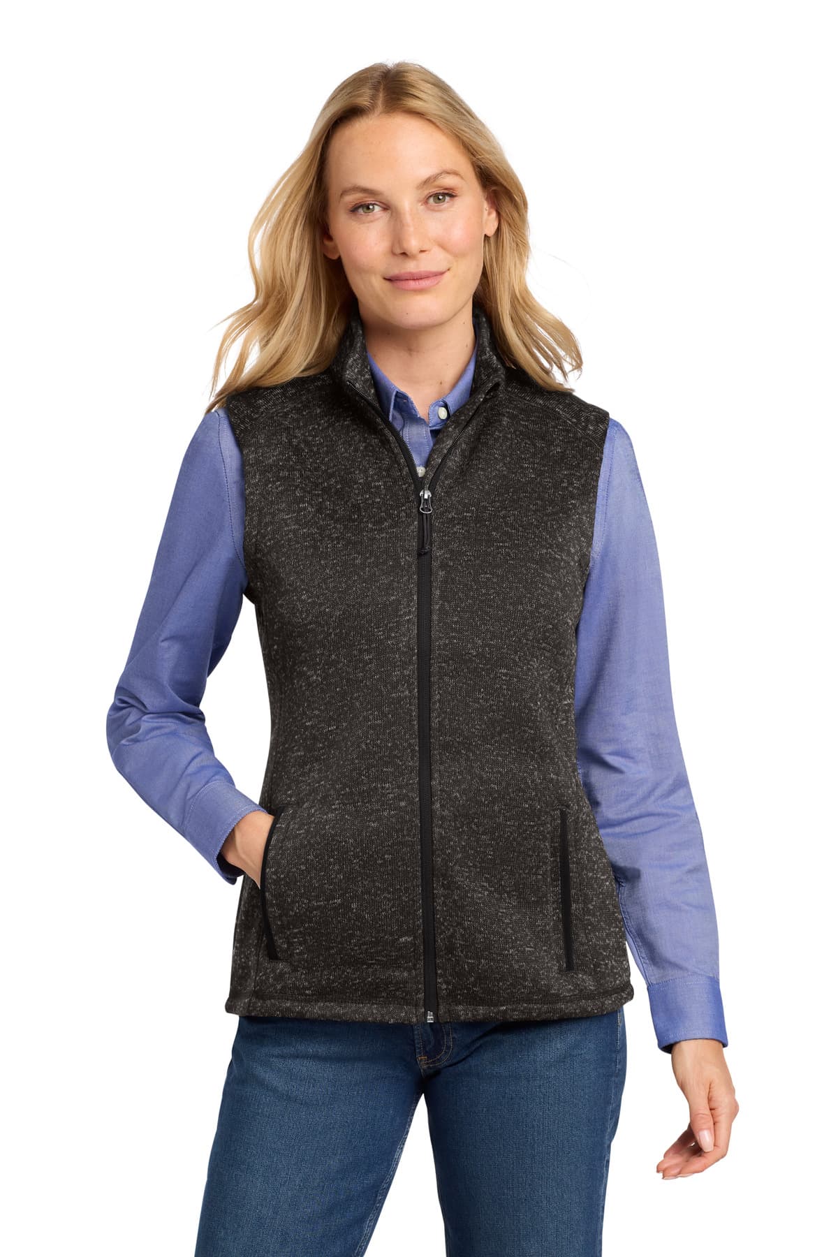 Port Authority ® Women's Sweater Fleece Vest — Black Heather