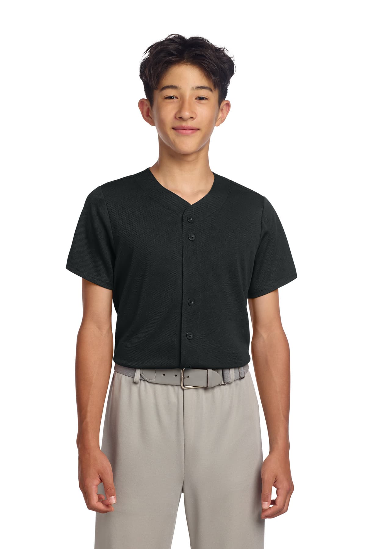 Sport-Tek ® Youth PosiCharge ® Tough Mesh Full-Button Jersey — Black