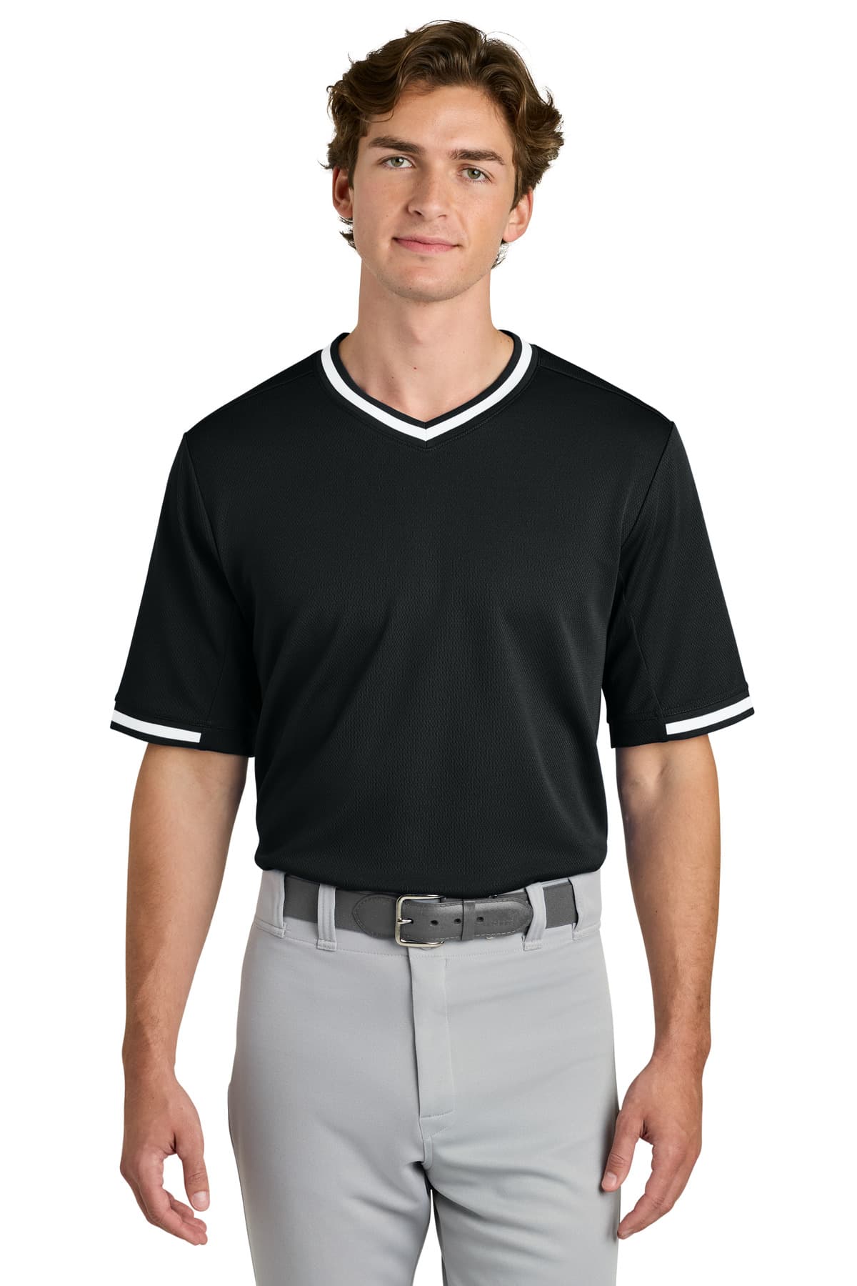 Sport-Tek ® Tough Mesh V-Neck Baseball Jersey — Black