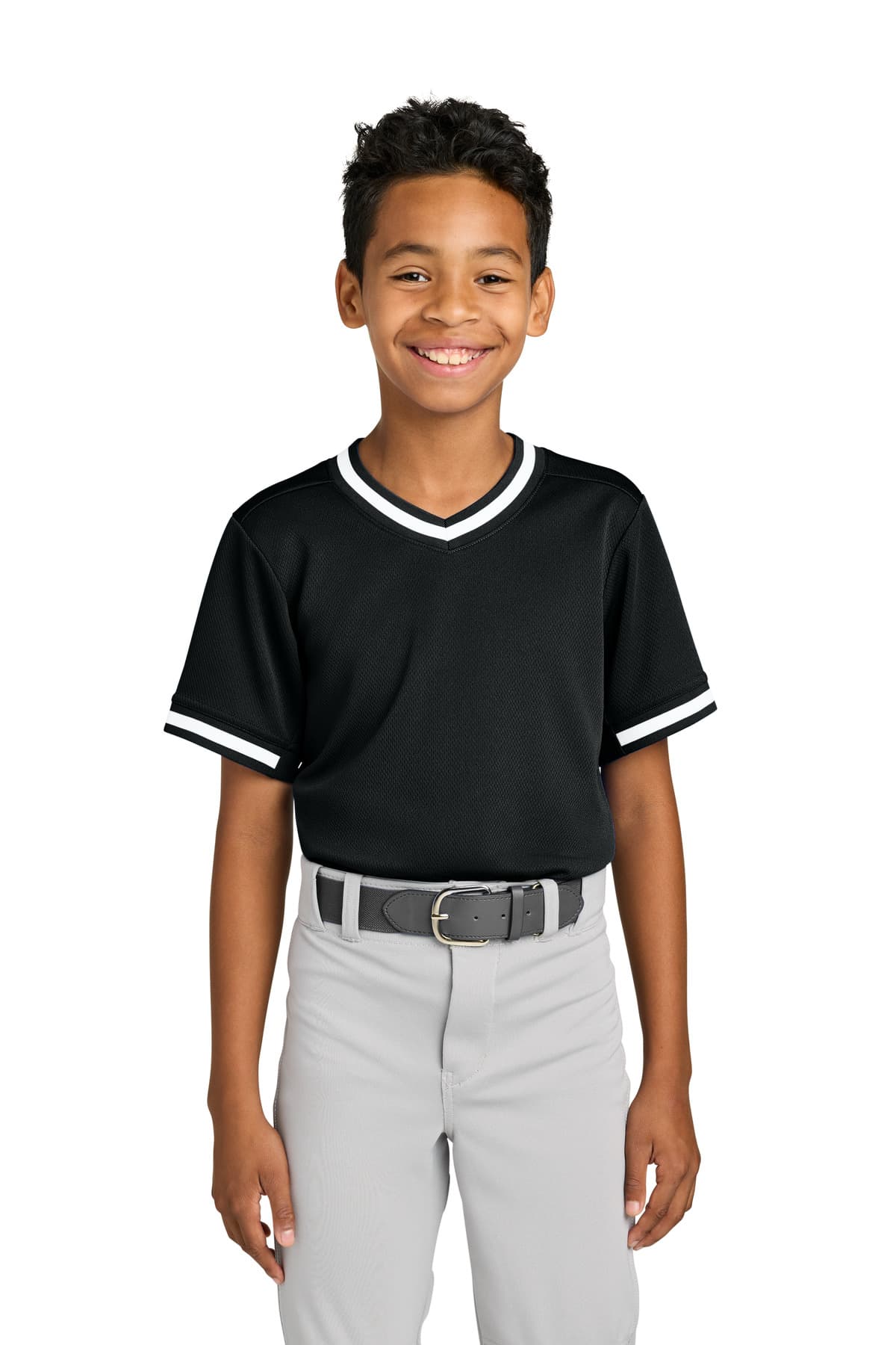 Sport-Tek ® Youth Tough Mesh V-Neck Baseball Jersey — Black