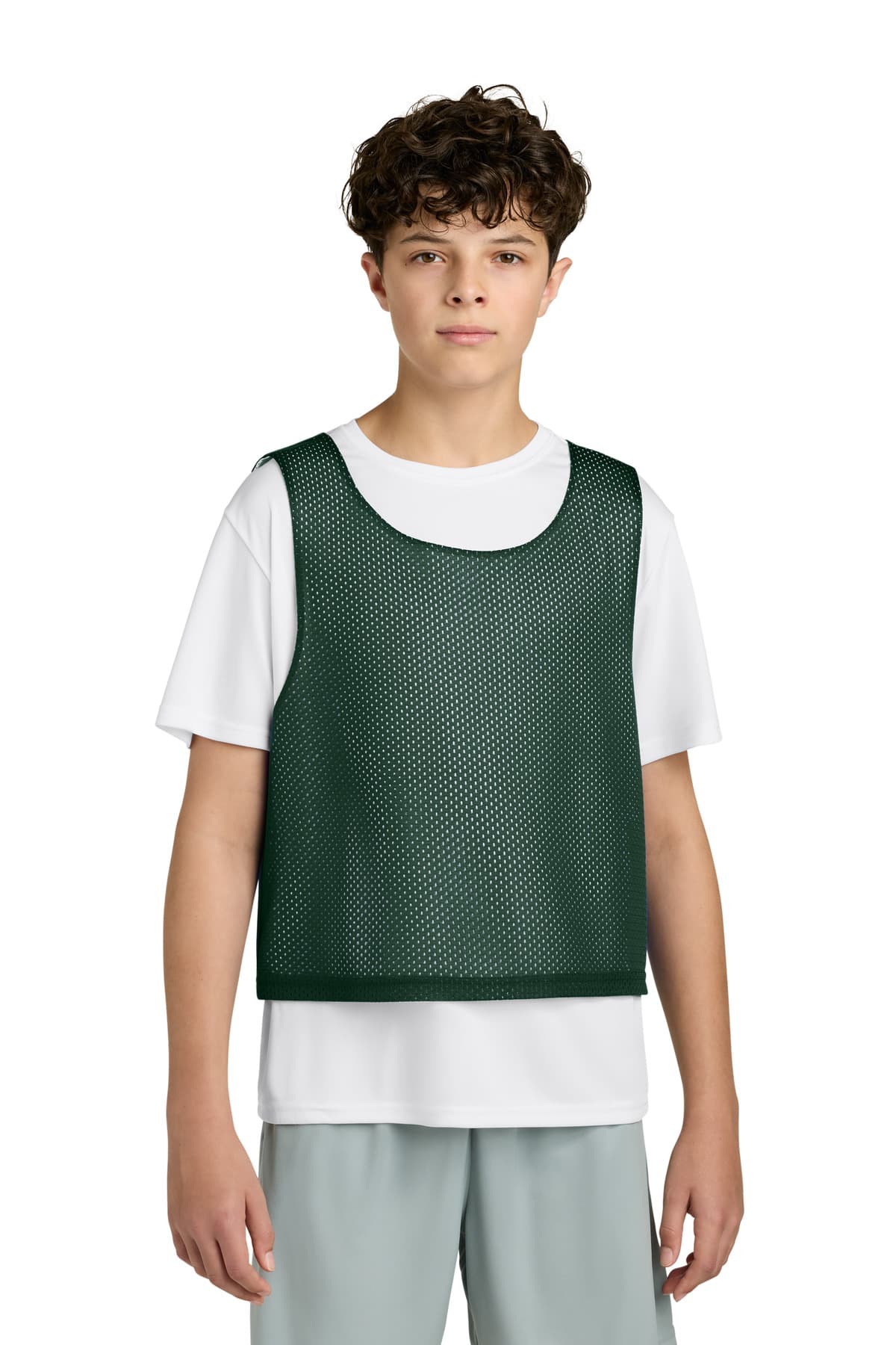 Sport-Tek ® Youth Lacrosse Reversible Pinnie — Forest Green/ White