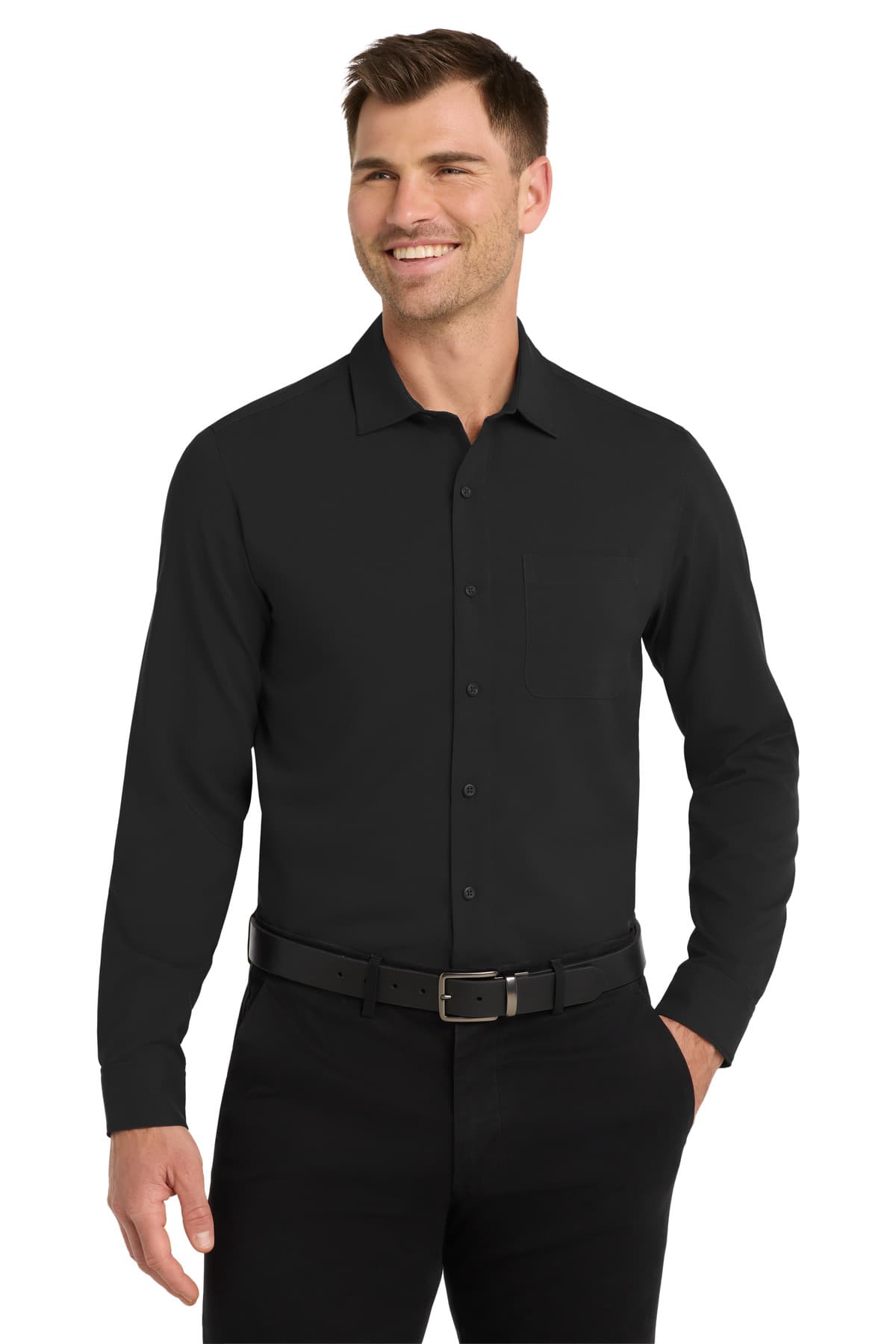 Port Authority ® Long Sleeve Performance Staff Shirt — Black