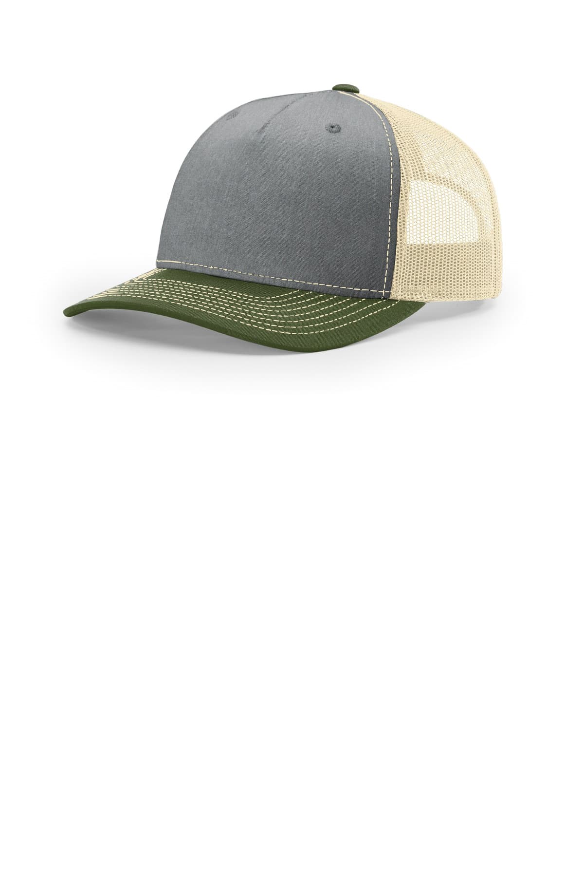 Richardson Five-Panel Trucker — Heather Grey/ Birch/ Army Olive