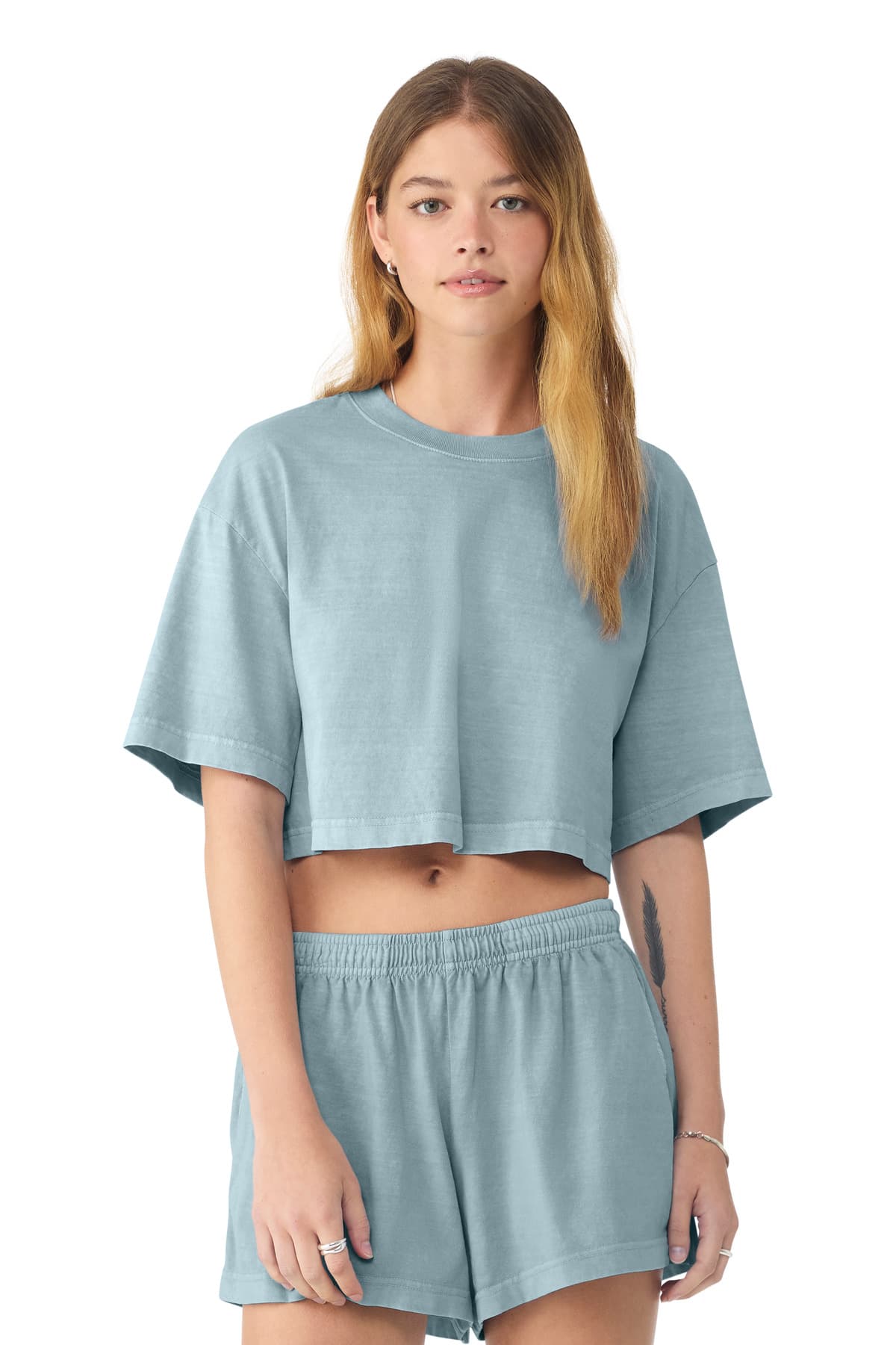 BELLA+CANVAS ® Women's Heavyweight Garment-Dyed Cropped Tee — Light Washed Denim
