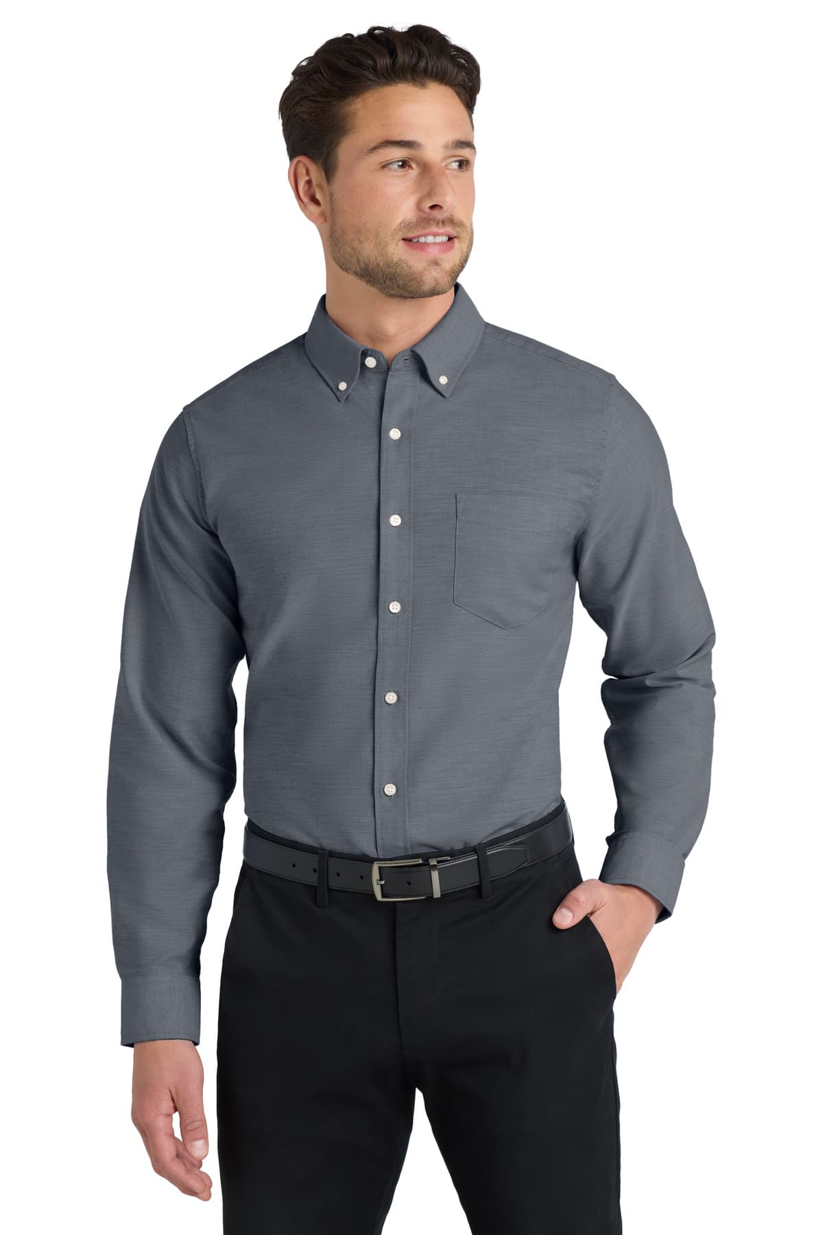 Port Authority ® Tall SuperPro  Oxford Shirt — Black