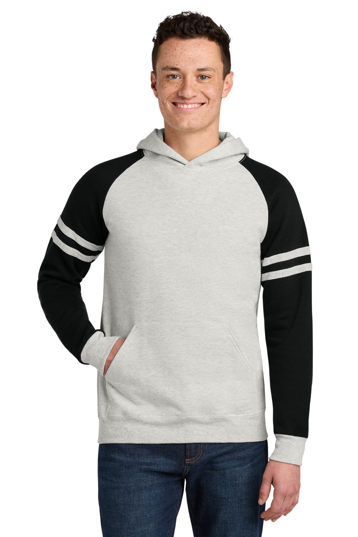Jerzees ® Unisex NuBlend ® Varsity Colorblock Hooded Sweatshirt — Oatmeal Heather/ Black Ink