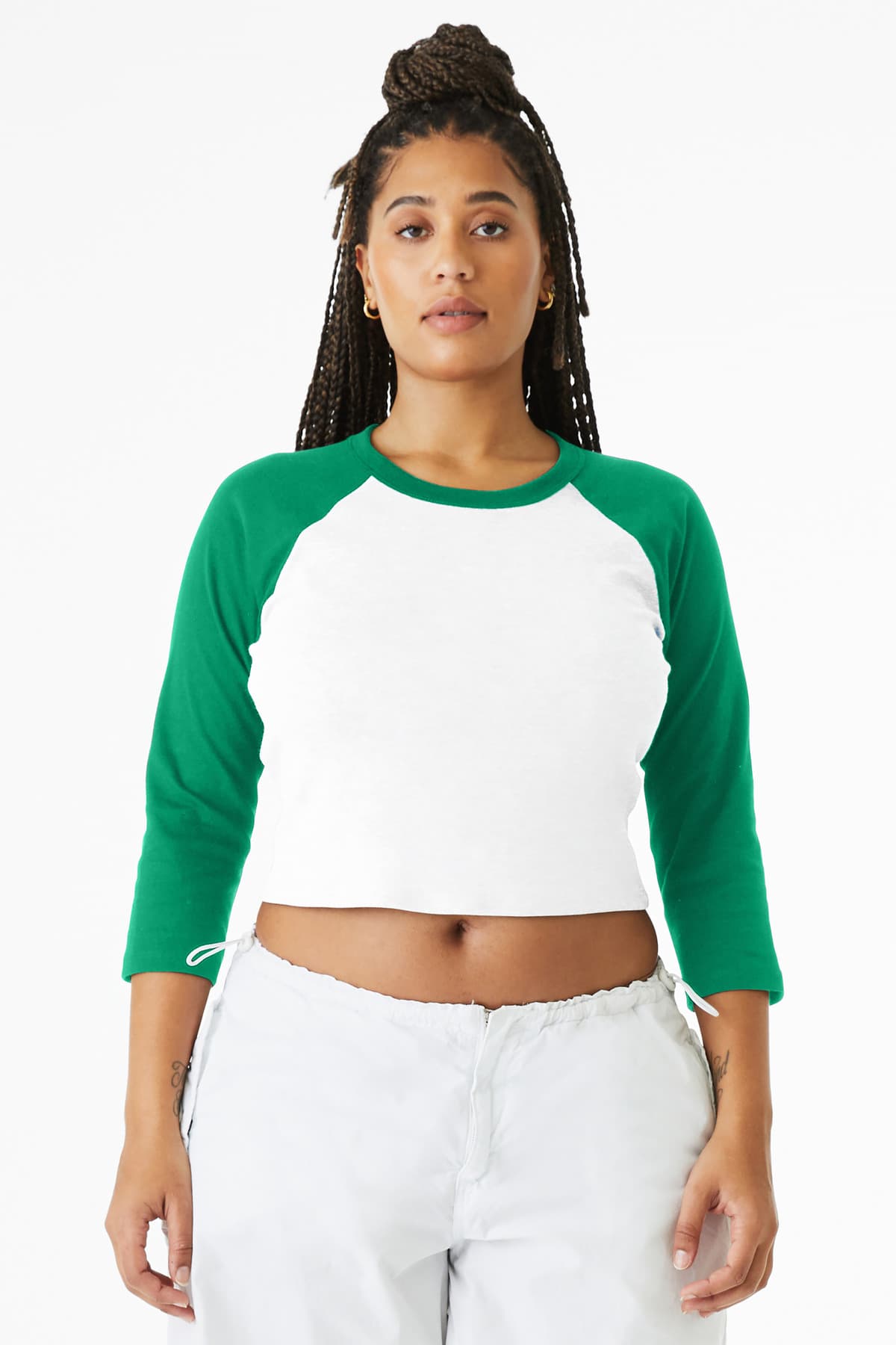 BELLA+CANVAS ® Women's Micro Rib 3/4 Raglan Baby Tee — White/ Kelly
