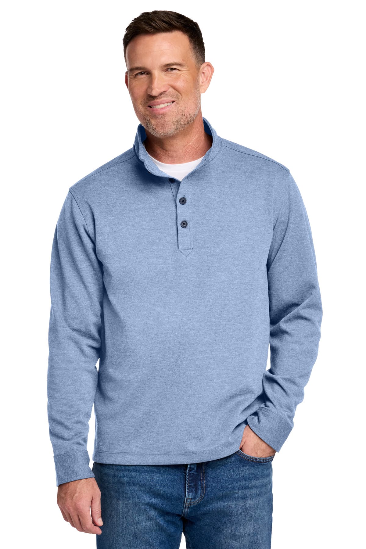 Brooks Brothers ® Mid-Layer Stretch 1/2-Button — Aegean Blue Heather