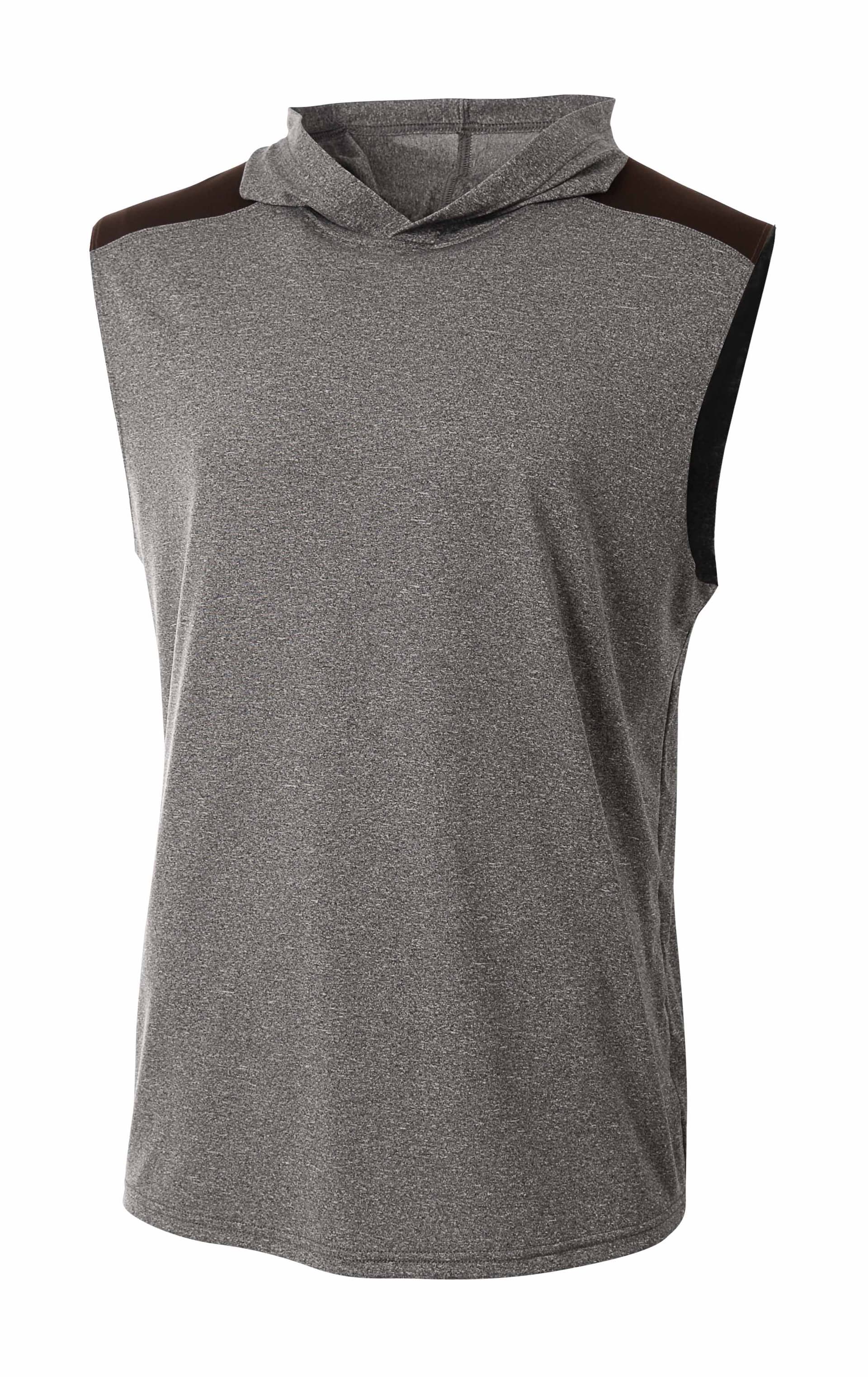 A4 Tourney Sleeveless Hooded Tee — HEATHER/BLACK