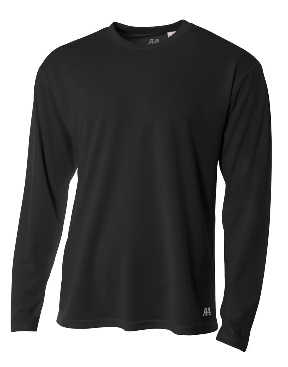 A4 Long Sleeve Birds-Eye Mesh Crew — BLACK