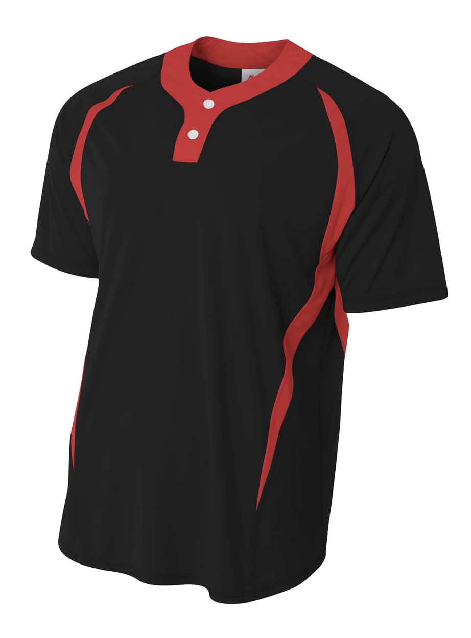 A4 2-Button Color Block Henley — BLACK/RED