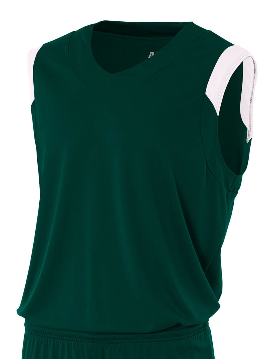 A4 Moisture Management V-Neck Muscle — FOREST/WHITE