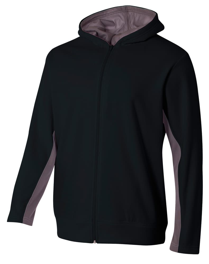 A4 Full Zip Color Block Fleece Hoodie — BLACK/GRAPHITE