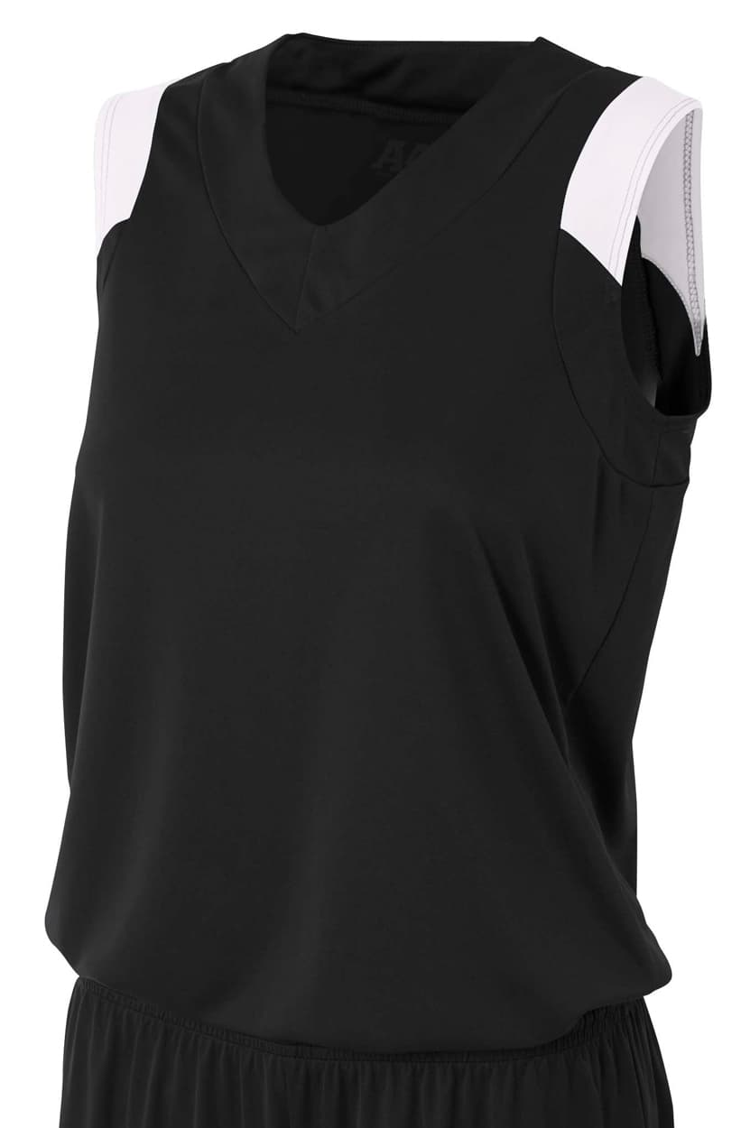 A4 Moisture Management V-Neck Muscle — BLACK/WHITE