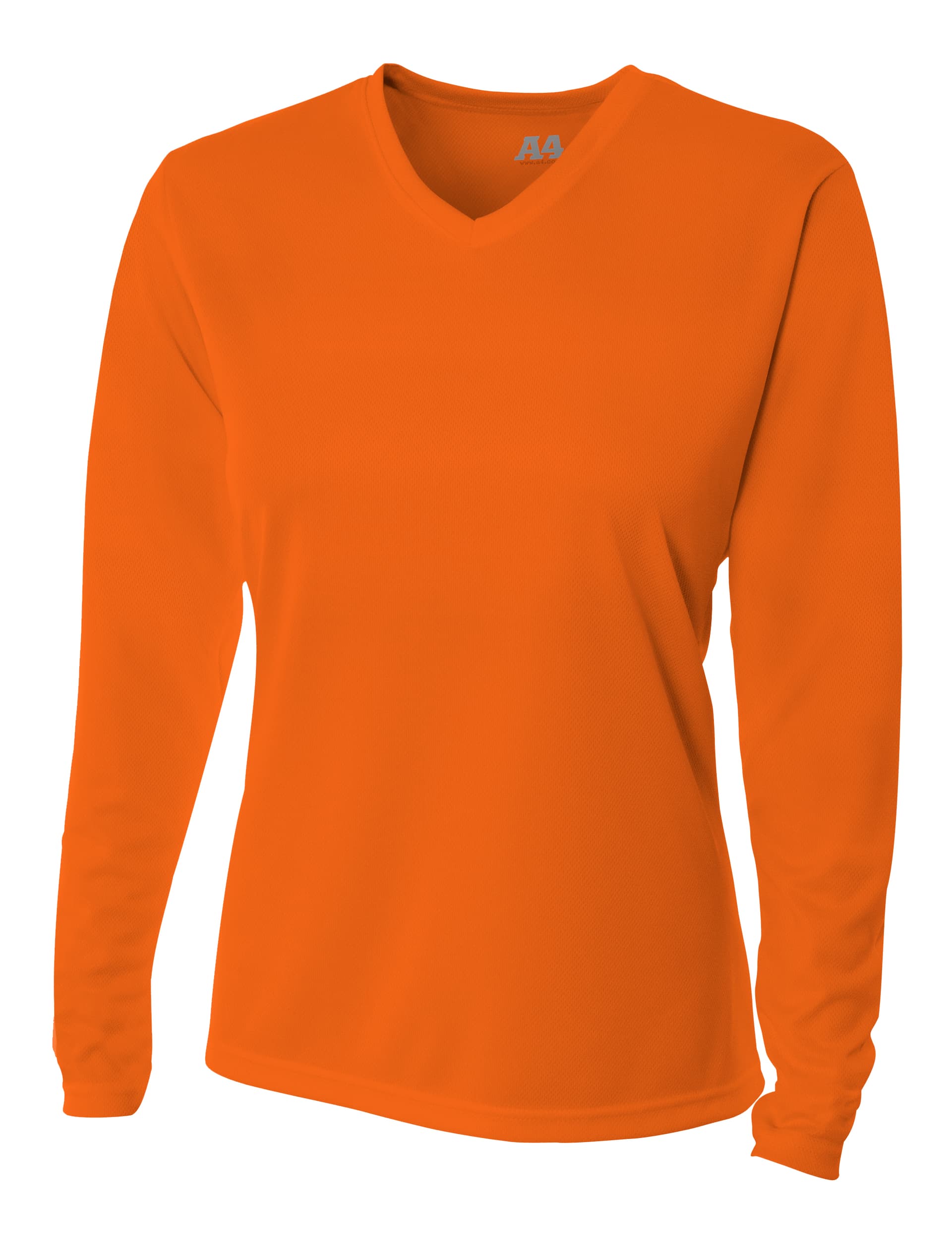 A4 Long Sleeve V-Neck Bird's Eye Mesh Tee — ATHLETIC ORANGE