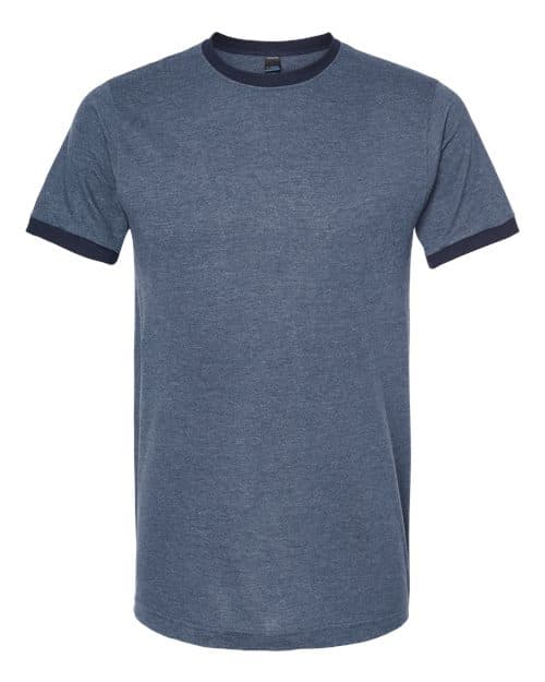 Unisex Fine Jersey Ringer T-Shirt — Heather Denim/ Navy