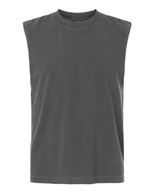 Unisex Heavyweight Cotton Garment-Dyed Mid-Length Muscle Tee — Faded Black