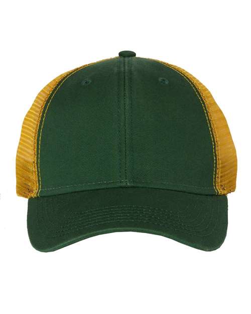 Bio-Washed Trucker Cap — Dark Green/ Gold