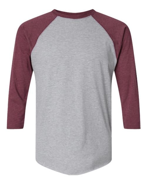 Unisex Baseball Fine Jersey Three-Quarter Sleeve Tee — Vintage Heather/ Vintage Burgundy