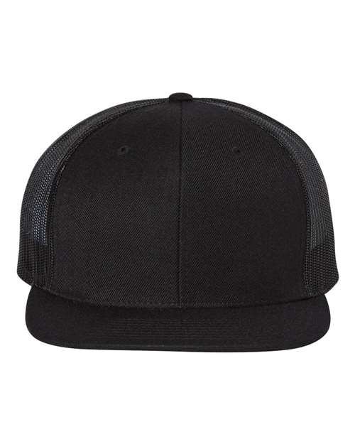 Wool Blend Flat Bill Trucker Cap — Black/ Black