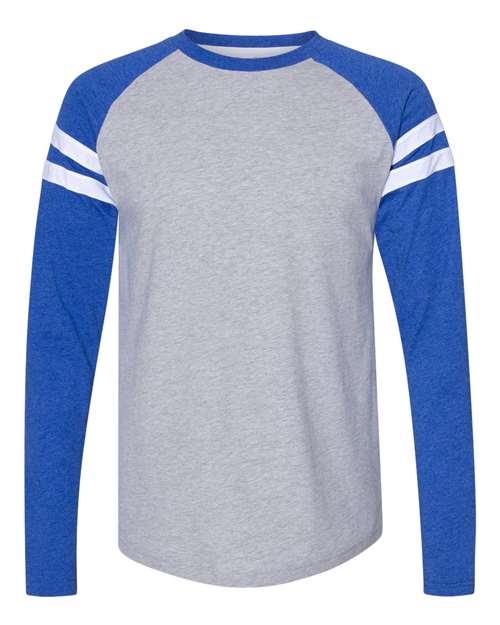 Unisex Fine Jersey Mash Up Long Sleeve Tee — Vintage Heather/ Vintage Royal