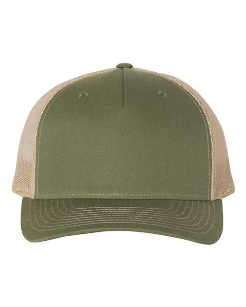 Five-Panel Trucker Cap — Army Olive Green/ Tan