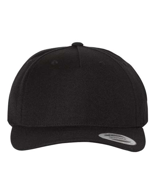 Premium Five-Panel Curved Bill Snapback Cap — Black