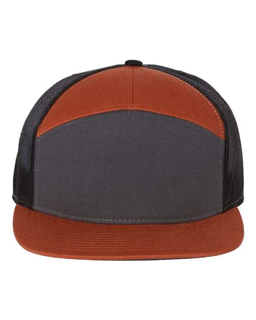Seven-Panel Trucker Cap — Charcoal/ Burnt Orange/ Black