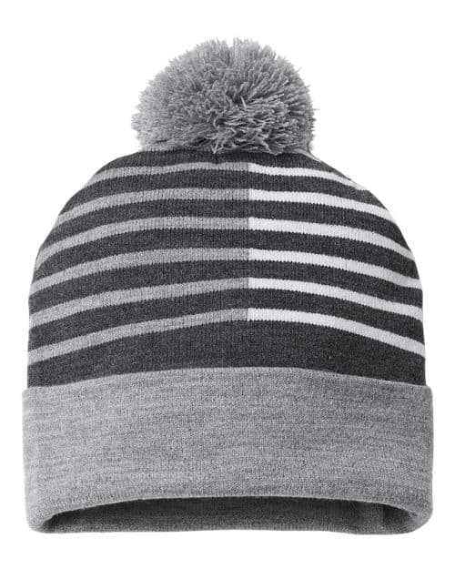 USA-Made Half Color Beanie — Heather/ White