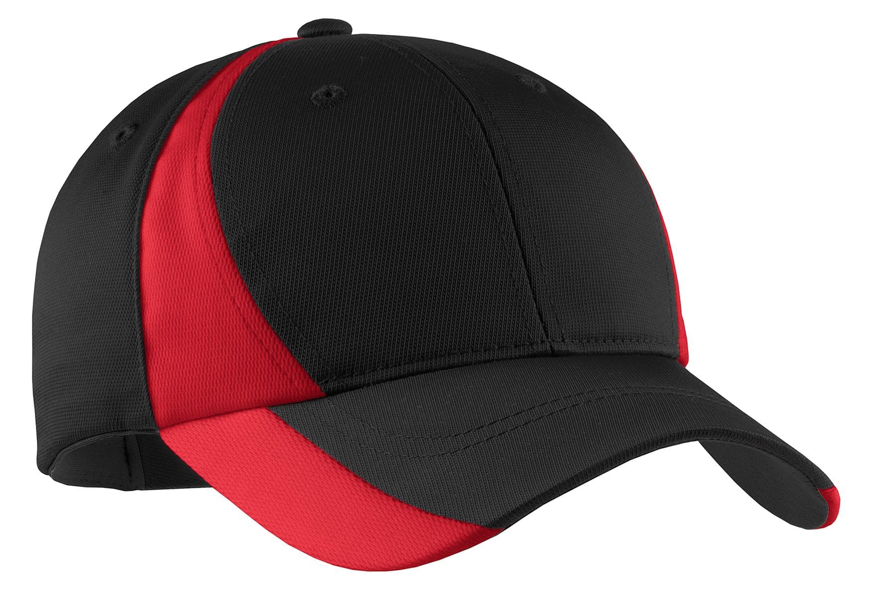 Sport-Tek ® Dry Zone ® Nylon Colorblock Cap — Black/ True Red