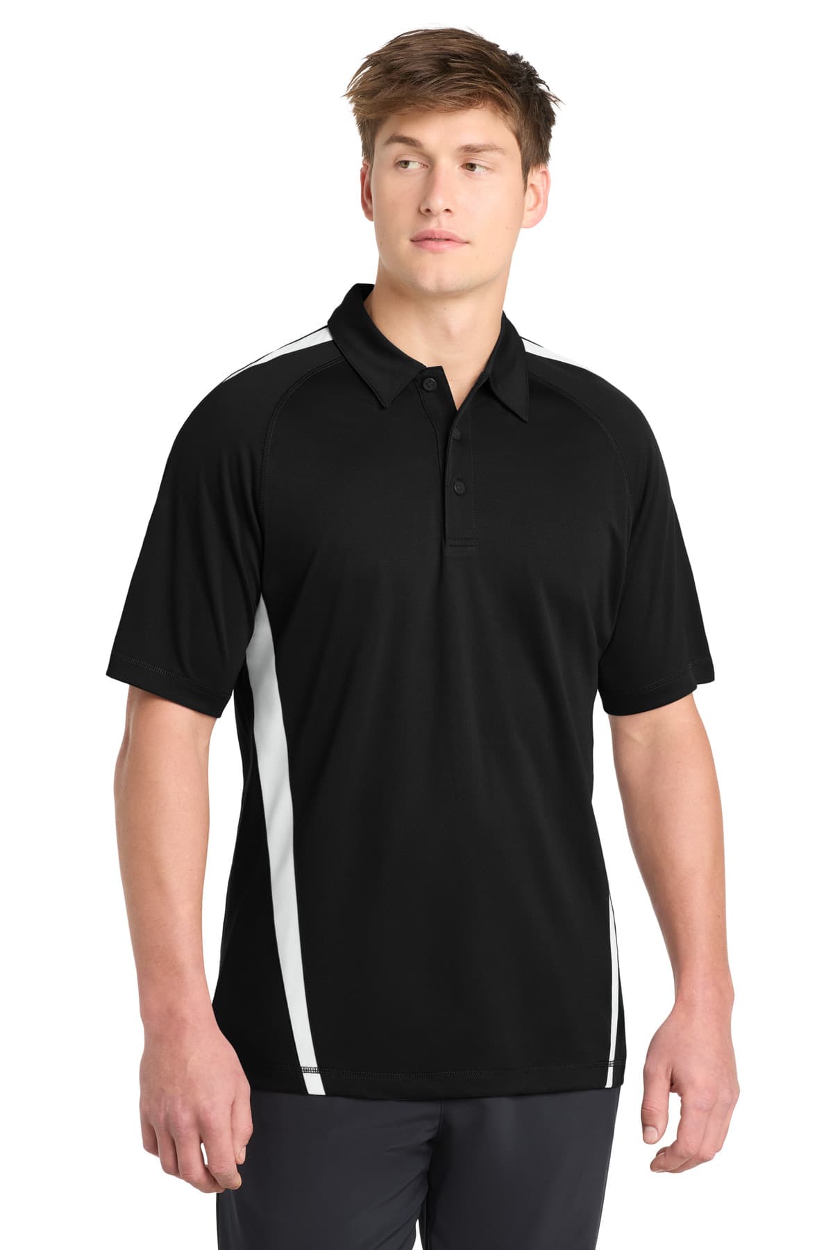 Sport-Tek ® PosiCharge ® Micro-Mesh Colorblock Polo — Black/ White