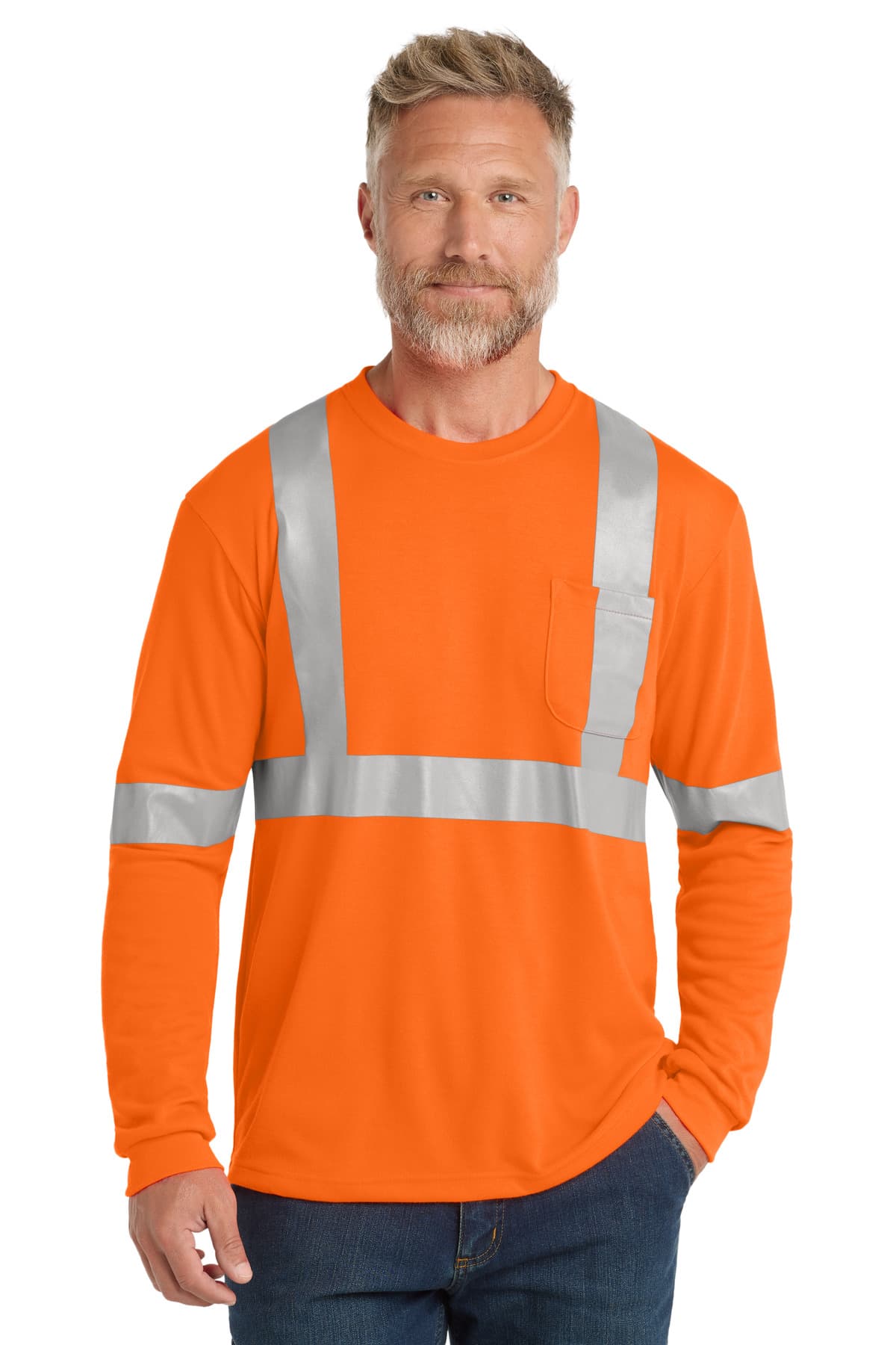 CornerStone ® ANSI 107 Class 2 Long Sleeve Safety T-Shirt — Safety Orange/ Reflective