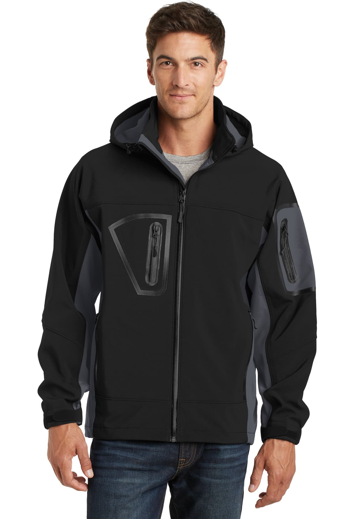 Port Authority ® Tall Waterproof Soft Shell Jacket — Black/ Graphite