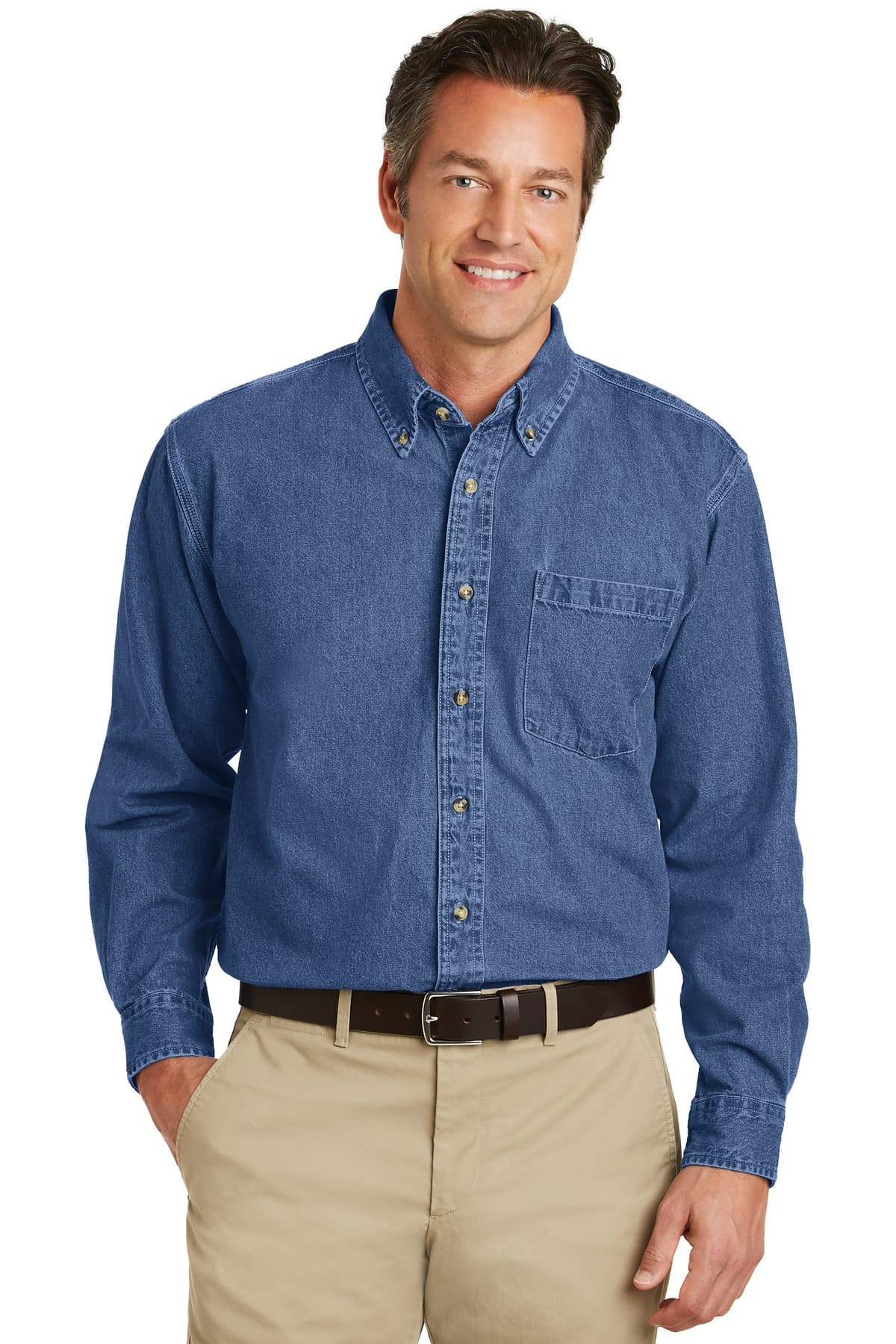 Port Authority ® Heavyweight Denim Shirt — Dark Blue Stonewashed