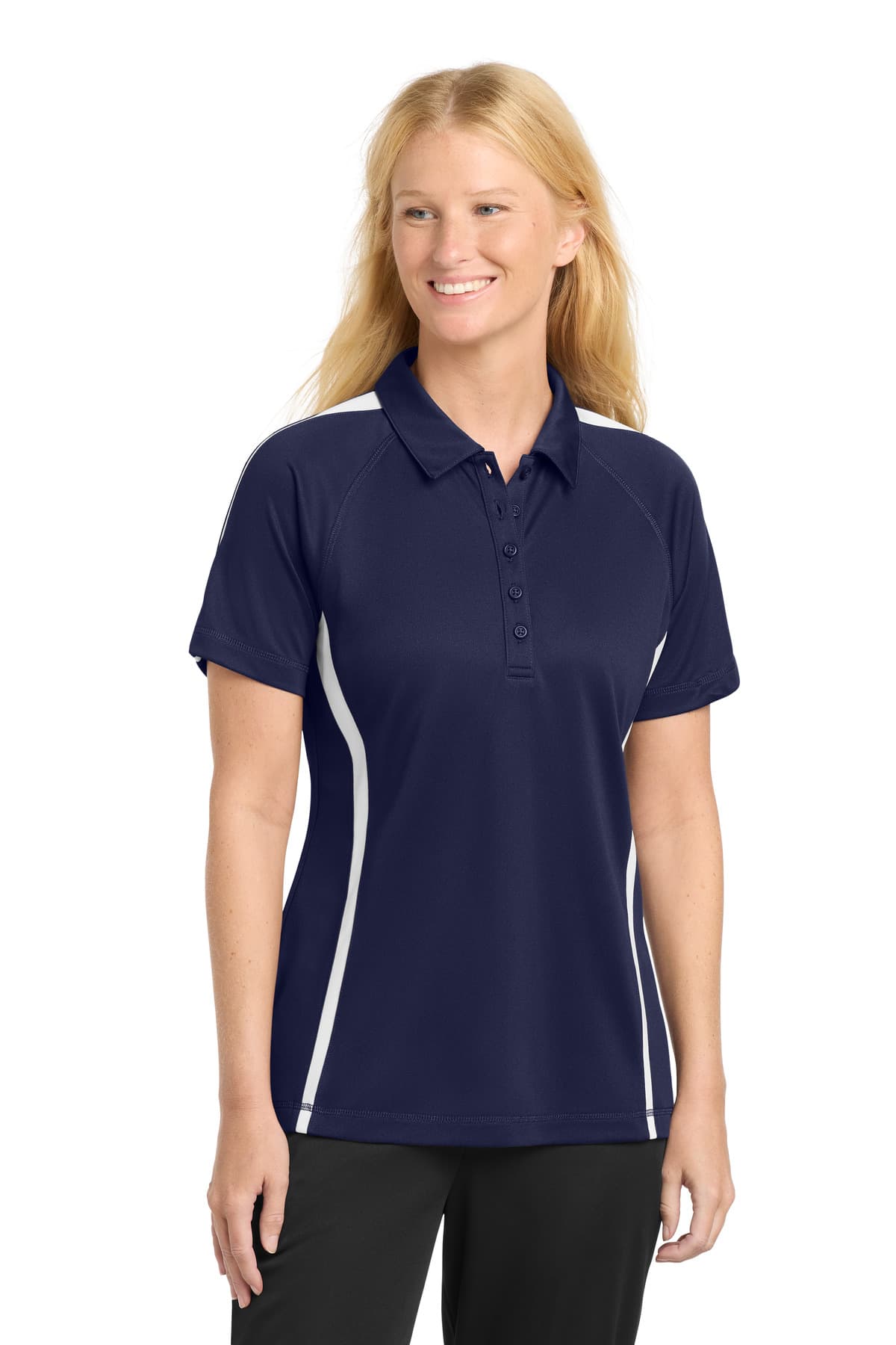 Sport-Tek ® Women's PosiCharge ® Micro-Mesh Colorblock Polo — True Navy/ White