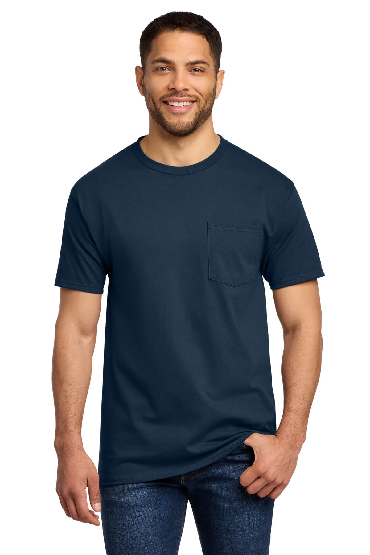 Port & Co Tall Essential Pocket Tee — Navy