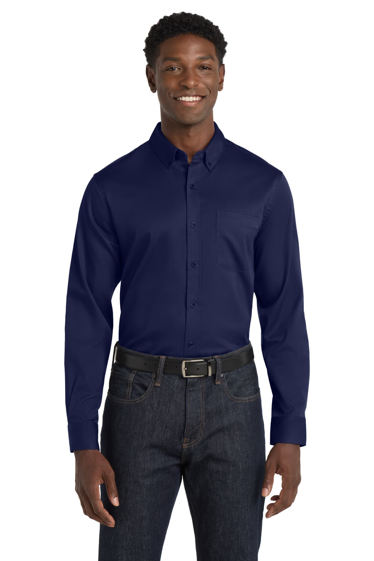Port Authority ® Long Sleeve SuperPro React Twill Shirt — True Navy