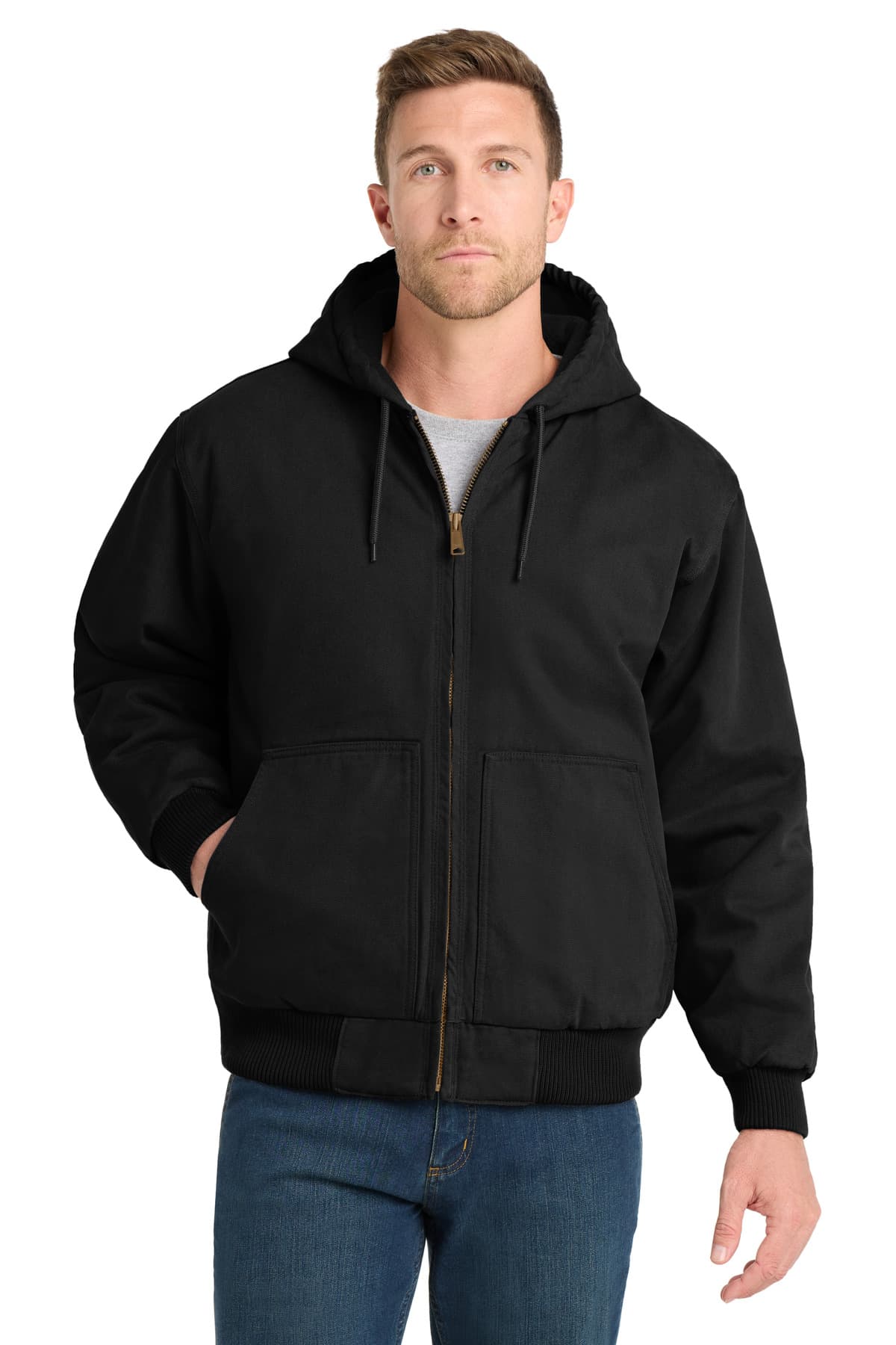 CornerStone ® Washed Duck Cloth Insulated Hooded Work Jacket — Black
