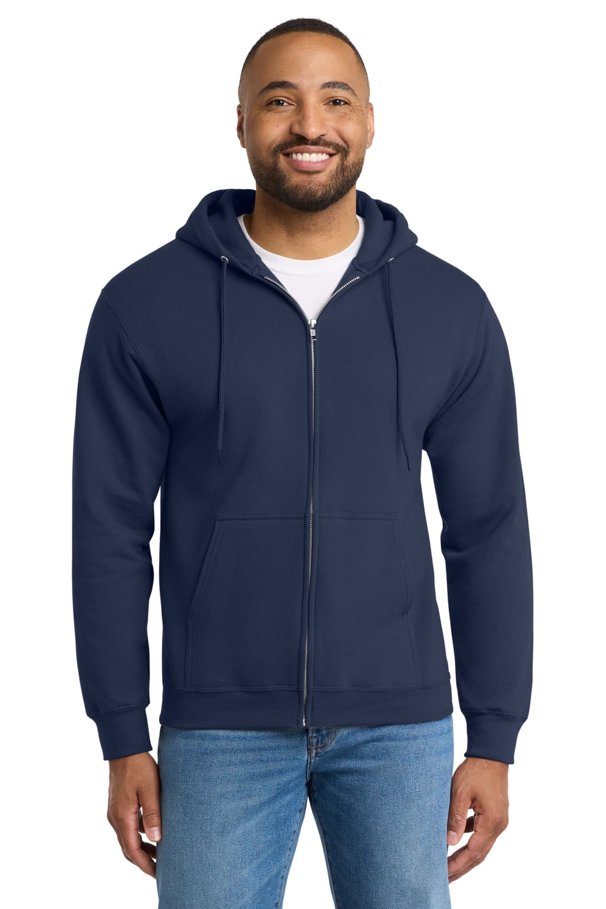 Port & Co Essential Fleece Full-Zip Hooded Sweatshirt — Navy