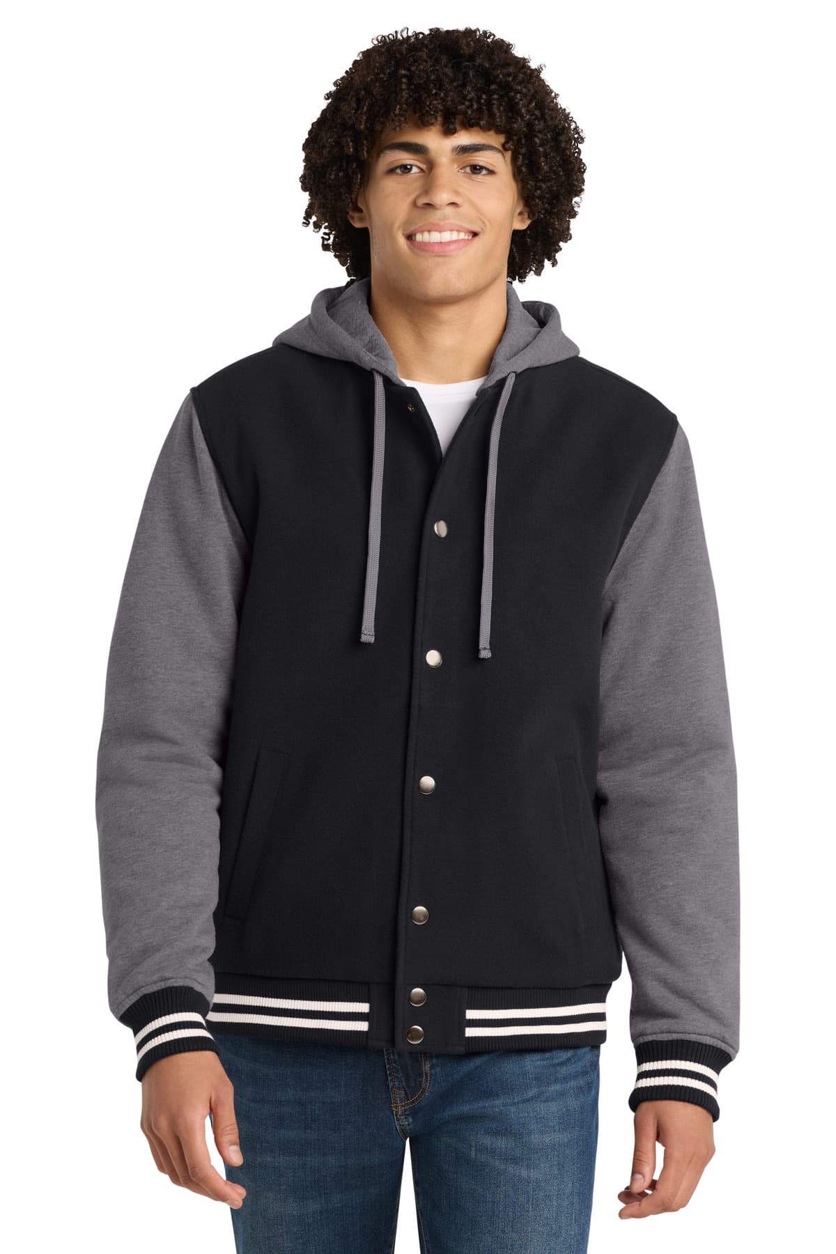 Sport-Tek ® Insulated Letterman Jacket — Black/ Vintage Heather
