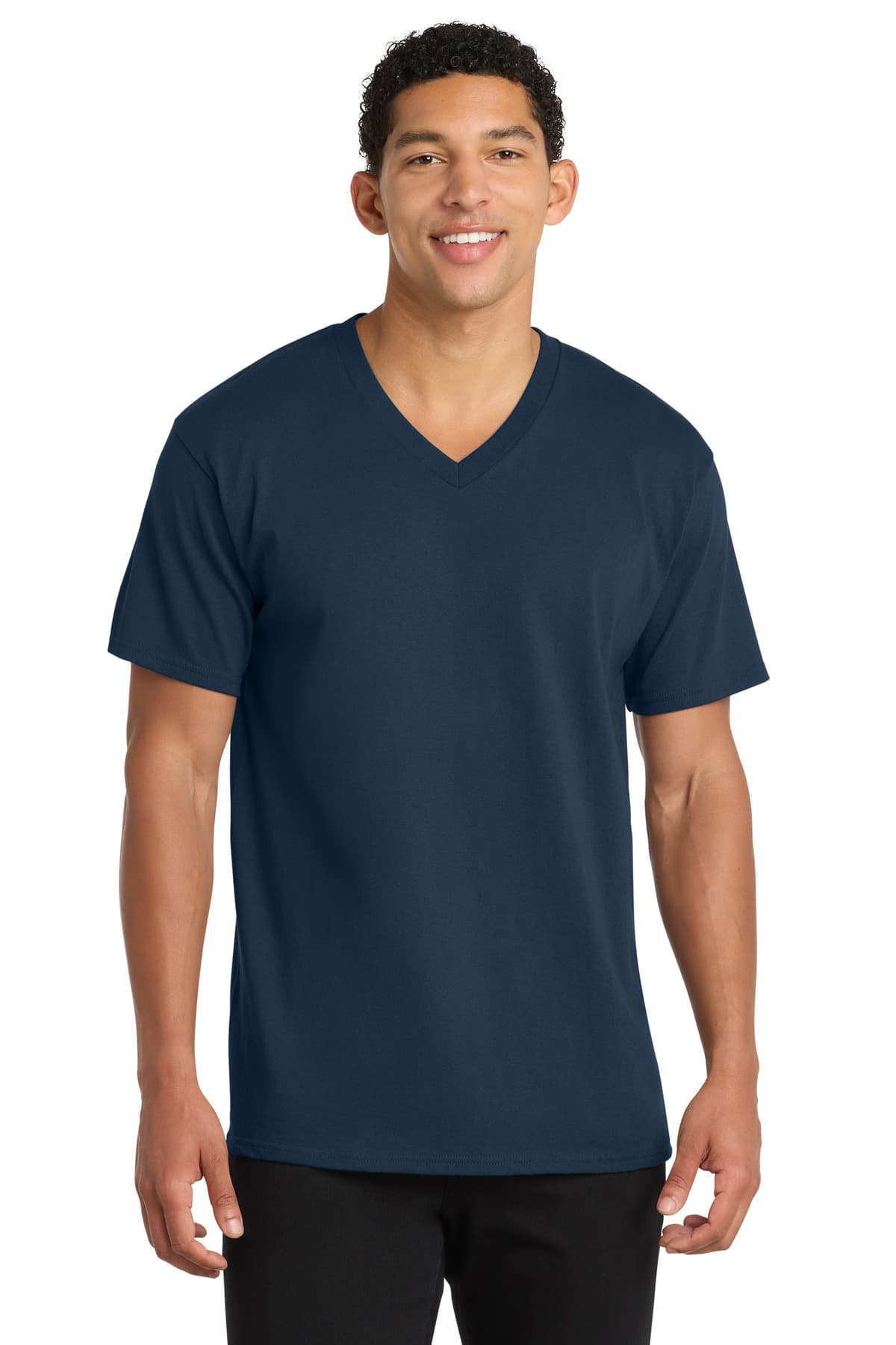 Port & Co Core Cotton V-Neck Tee — Navy
