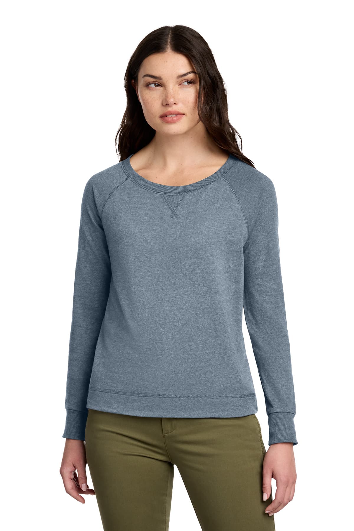 District ® Women's Featherweight French Terry Long Sleeve Crewneck — Flint Blue Heather