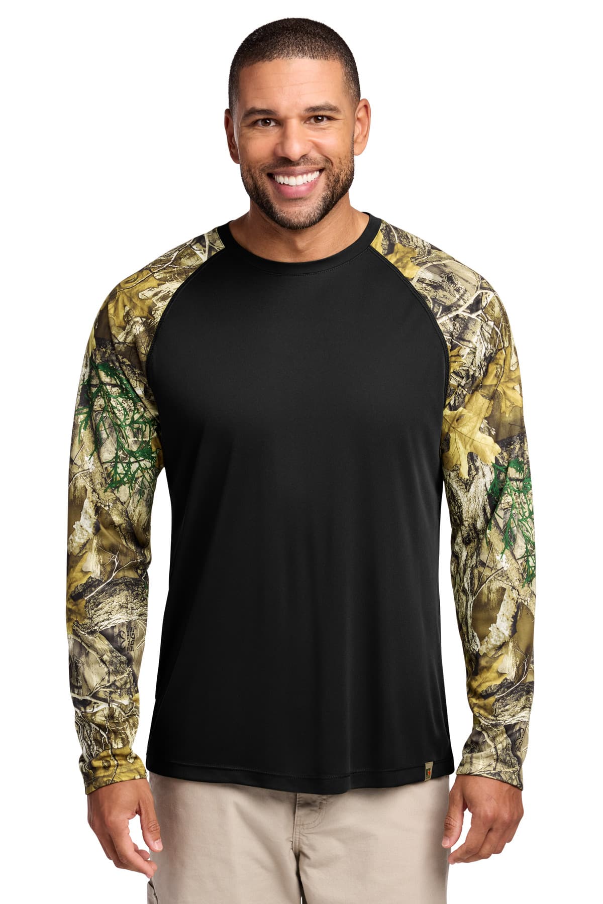 Russell Outdoors Realtree ® Colorblock Performance Long Sleeve Tee — Black/ Realtree Edge