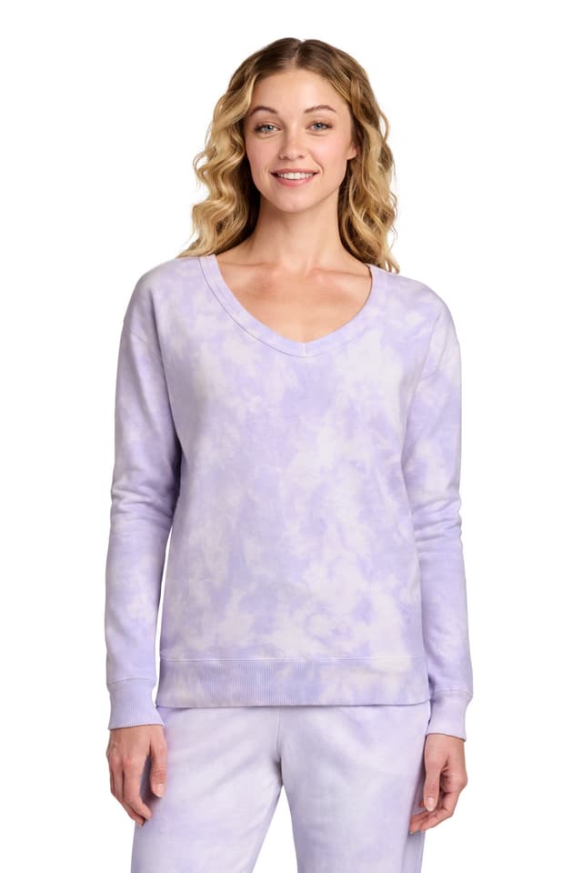 Port & Co Women's Beach Wash ® Cloud Tie-Dye V-Neck Sweatshirt