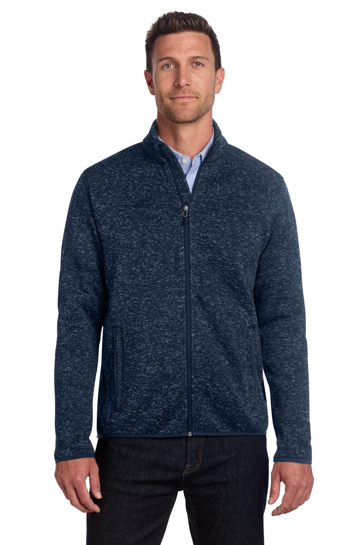 Port Authority ® Sweater Fleece Jacket — River Blue Navy Heather