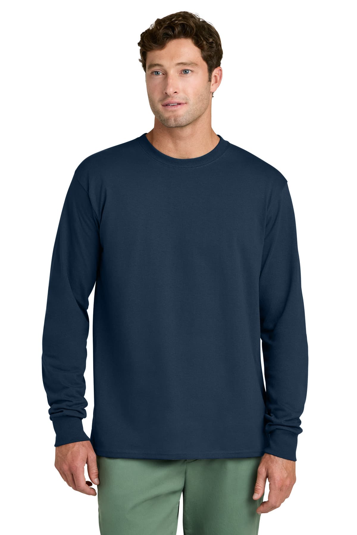 Port & Co Long Sleeve Core Cotton Tee — Navy