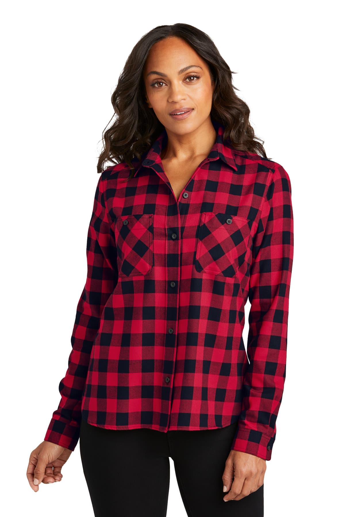 Port Authority ® Women's Plaid Flannel Shirt — Red/ Black Buffalo Check
