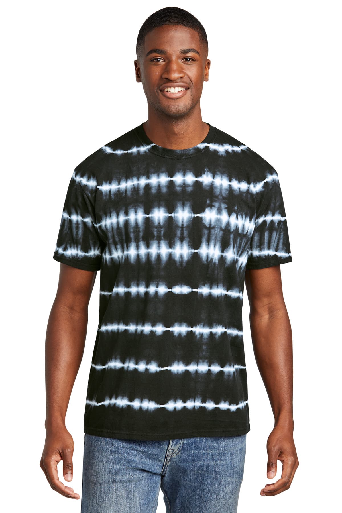 Port & Co Allover Stripe Tie-Dye Tee — Black/ White