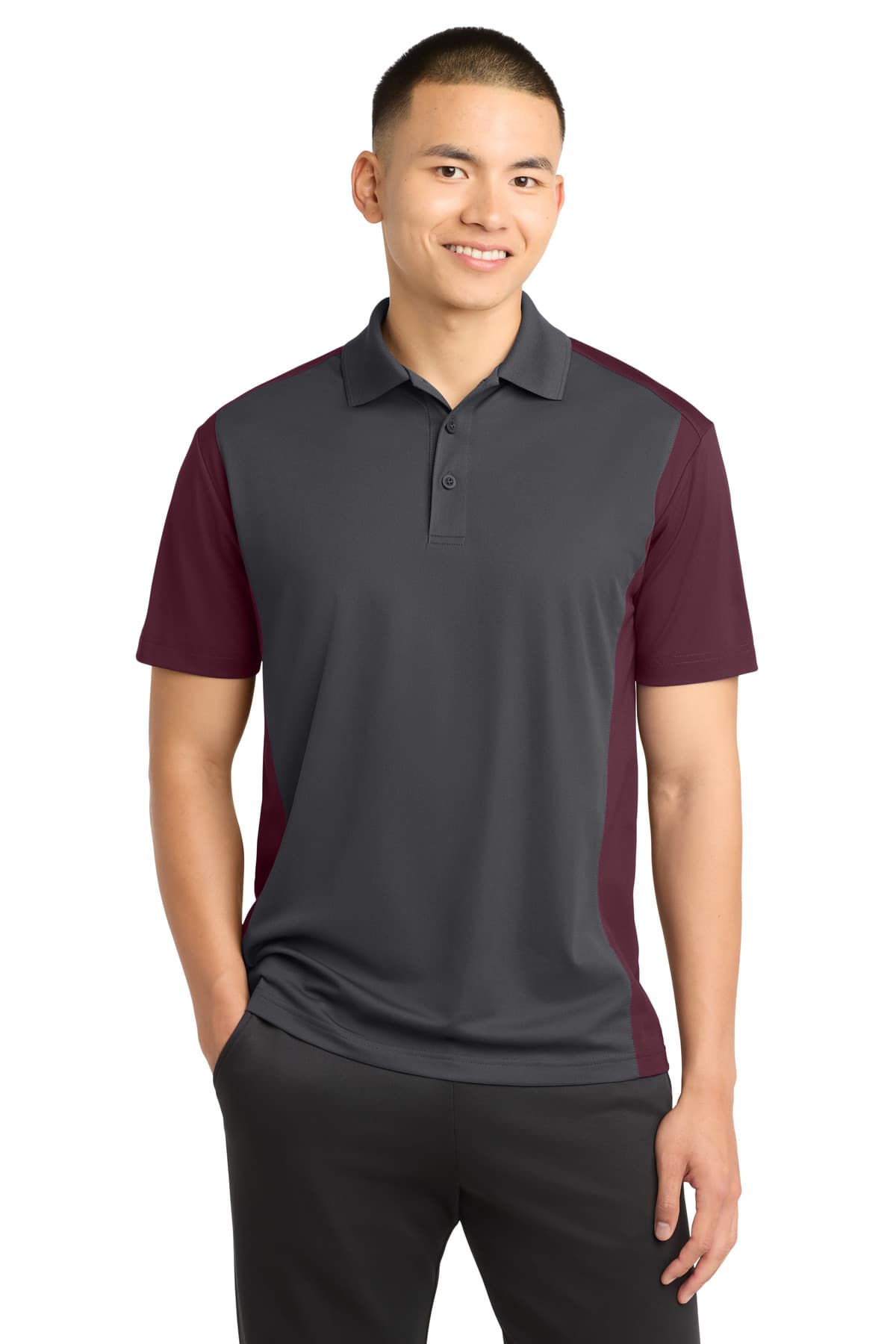 Sport-Tek ® Colorblock Micropique Sport-Wick ® Polo — Iron Grey/ Maroon