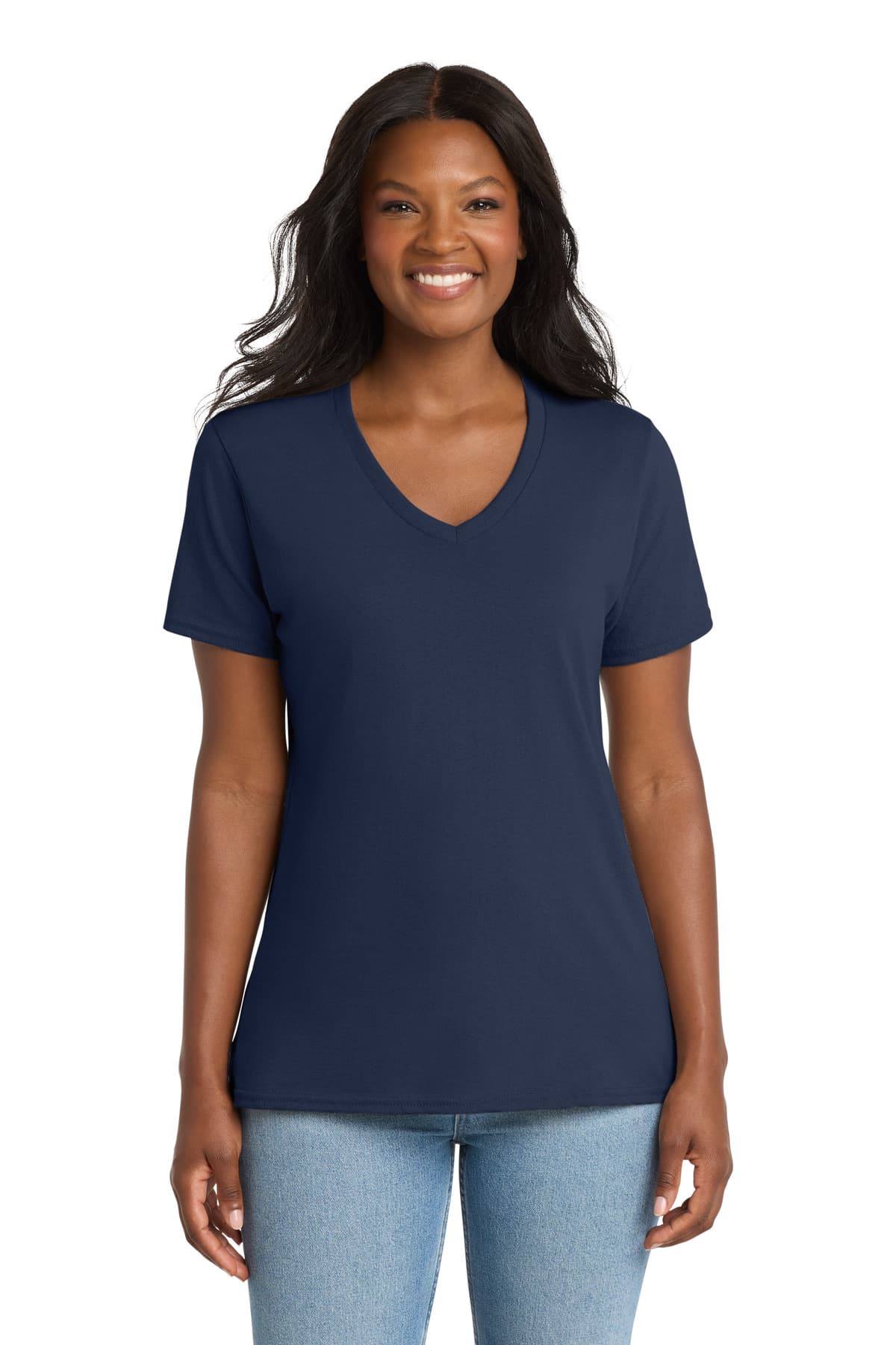 Port & Co Women's Core Cotton V-Neck Tee — Navy